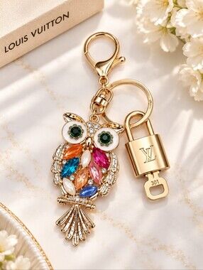 Authentic Louis Vuitton Padlock & Key Gold ✨Unbranded Owl Bag Charm Keychain